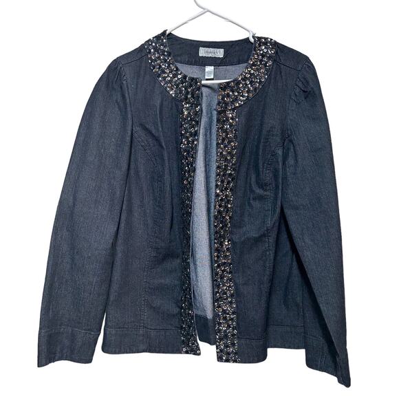 Dressbarn‎ Black Denim Sequined Trimmed Open Front Women's Plus Size 14/16 - Picture 1 of 7